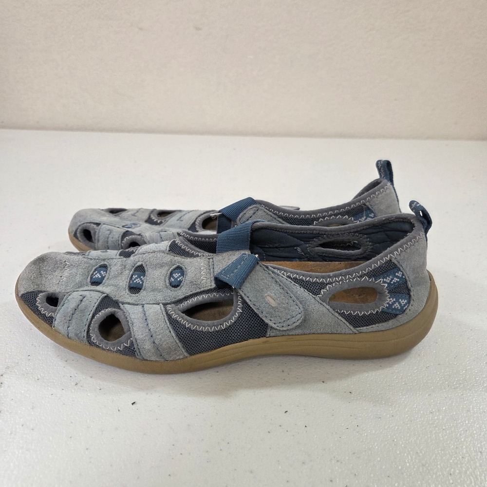 Earth Origins Blue Suede Mesh Fisherman Sandals Closed Toe Comfort Shoes Womens
